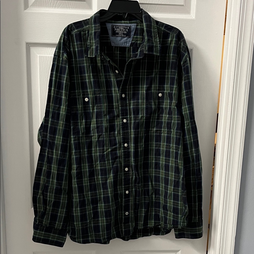 Nautica Green and Blue Plaid Casual Button Down Shirt